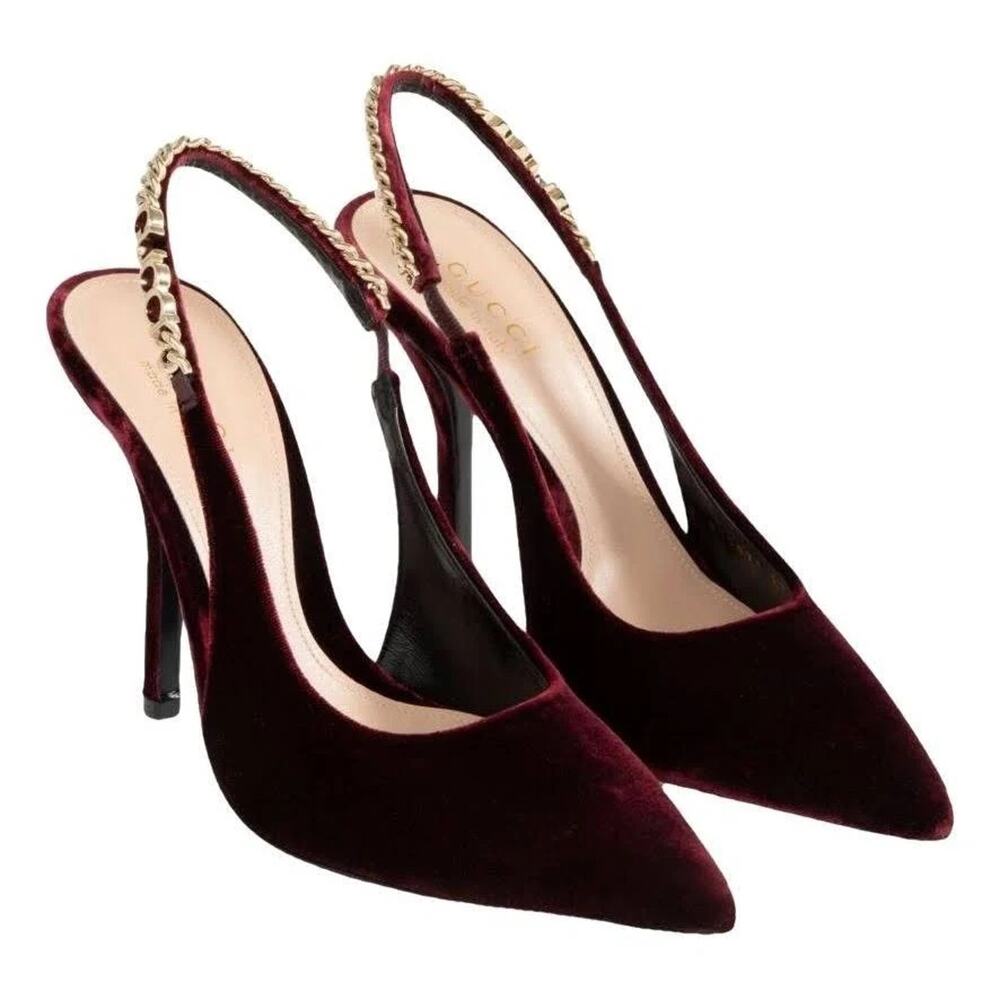 NEW Gucci Signoria Velvet Slingback Pumps Burgundy Heels Size EU 38 US 8 - Picture 2 of 16